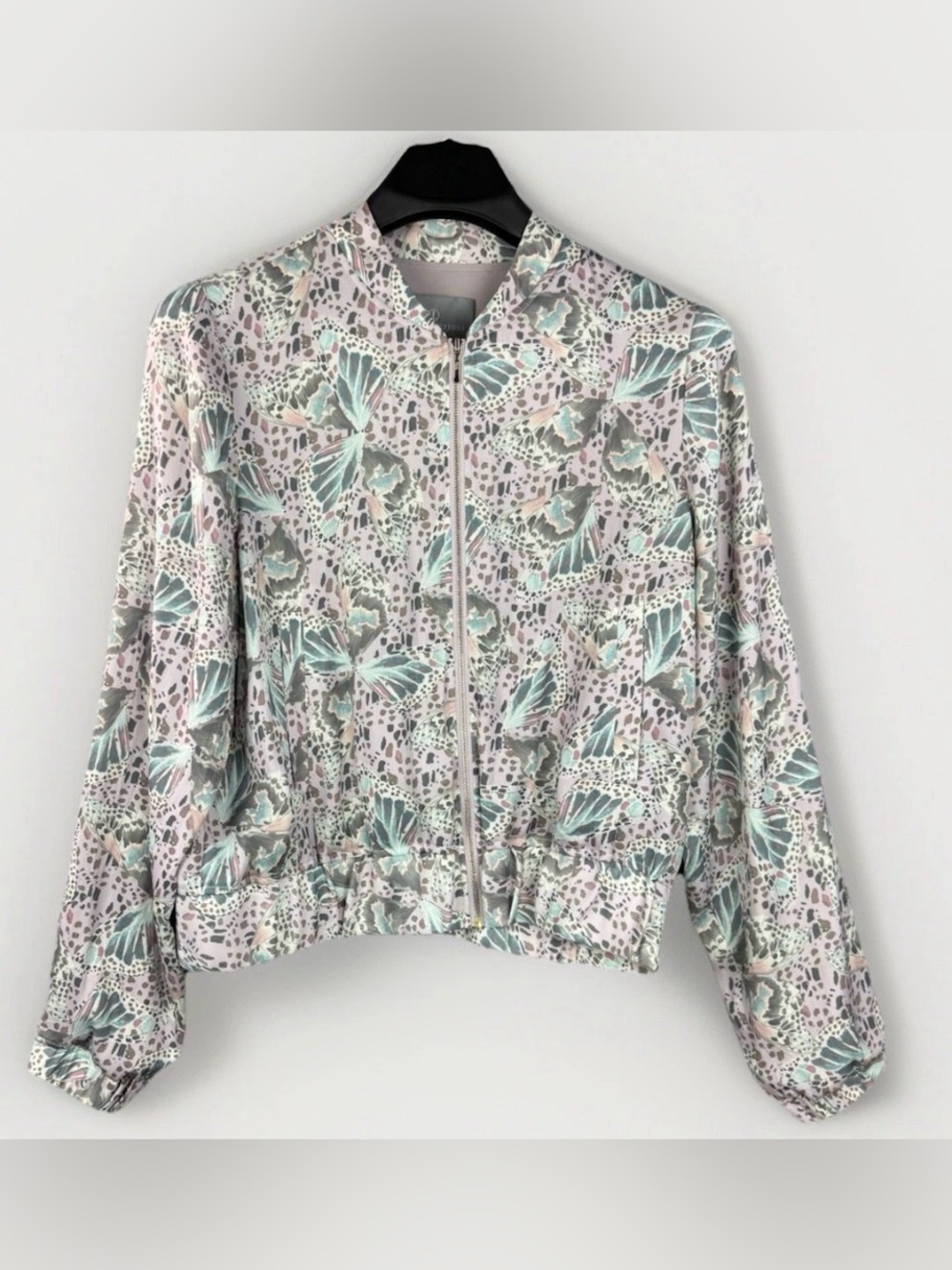 Tart Collections Pastel Floral Bomber Jacket with Mint Highlights
